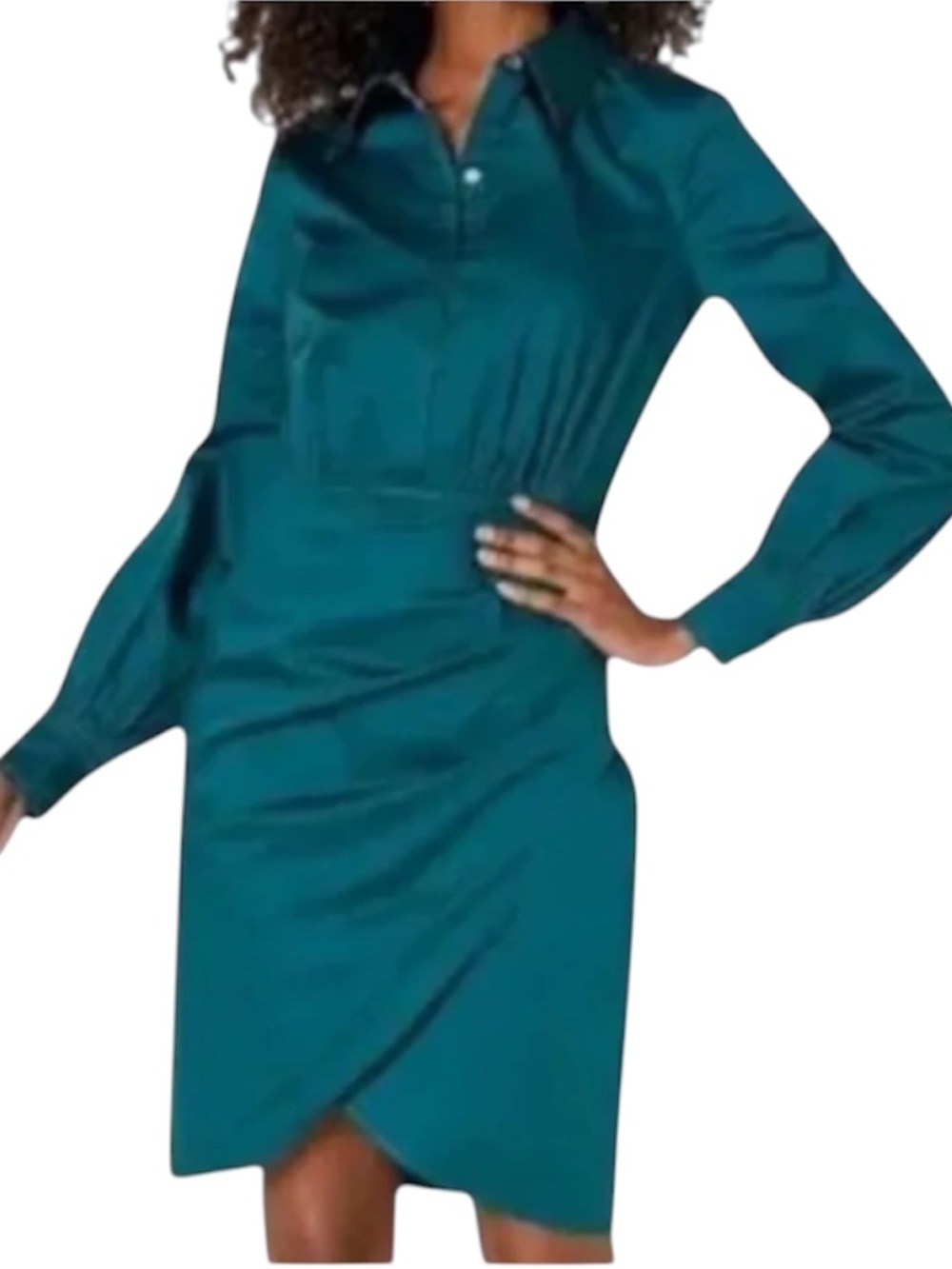 TRINA TURK Kaye Draped Cotton Shirtdress Greenwich Green Size 14 Mini Dress